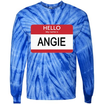 Hello My Name Is Angie Name Tag Tie-Dye Long Sleeve Shirt