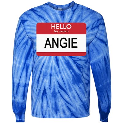 Hello My Name Is Angie Name Tag Tie-Dye Long Sleeve Shirt