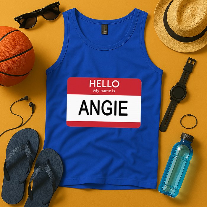 Hello My Name Is Angie Name Tag Tank Top