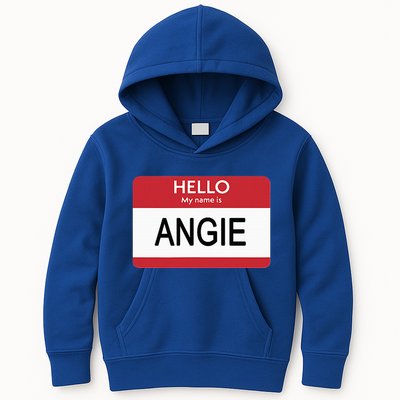 Hello My Name Is Angie Name Tag Kids Hoodie