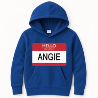 Hello My Name Is Angie Name Tag Kids Hoodie