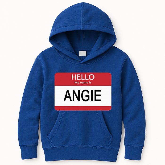 Hello My Name Is Angie Name Tag Kids Hoodie