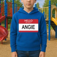 Hello My Name Is Angie Name Tag Kids Hoodie