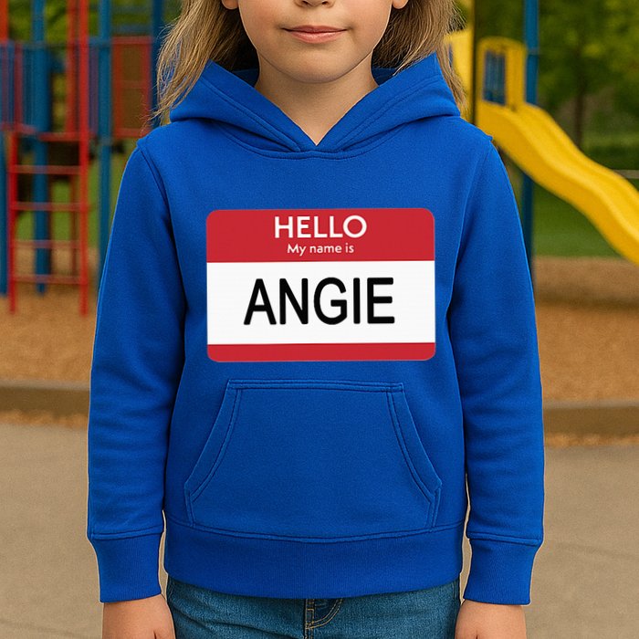 Hello My Name Is Angie Name Tag Kids Hoodie