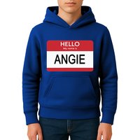 Hello My Name Is Angie Name Tag Kids Hoodie