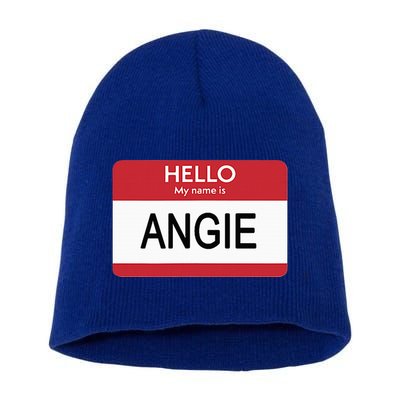 Hello My Name Is Angie Name Tag Short Acrylic Beanie