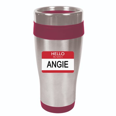 Hello My Name Is Angie Name Tag 16oz Travel Tumbler