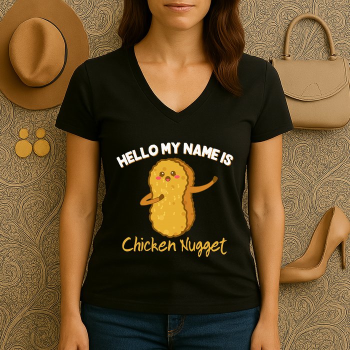 Hello My Name Is Chicken Nugget Costume Chicken Women's V-Neck T-Shirt
