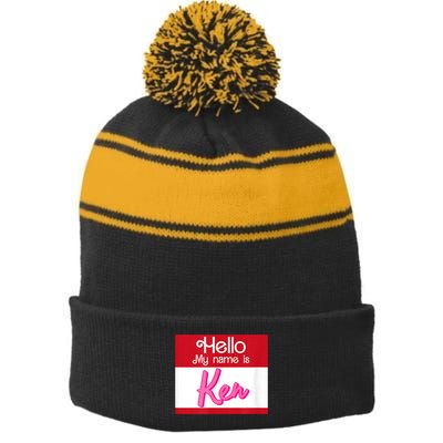 Hello My Name Is Ken Halloween Funny Name Tag Personalized Stripe Pom Pom Beanie
