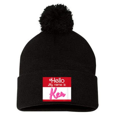 Hello My Name Is Ken Halloween Funny Name Tag Personalized Pom Pom 12in Knit Beanie