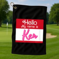 Hello My Name Is Ken Halloween Funny Name Tag Personalized Golf Towel