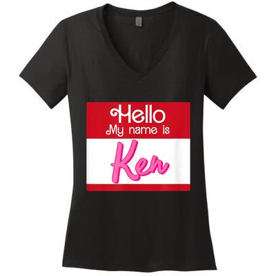 Hello My Name Is Ken Halloween Funny Name Tag Personalized Women's V-Neck T-Shirt