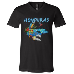 Honduras Map Nature Parrot Diving Souvenir Pride V-Neck T-Shirt