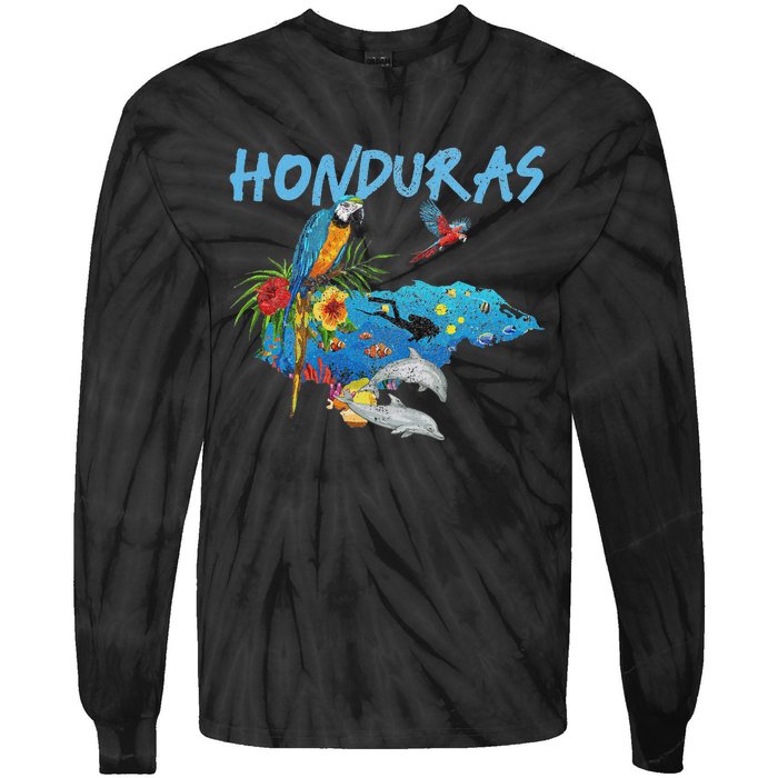 Honduras Map Nature Parrot Diving Souvenir Pride Tie-Dye Long Sleeve Shirt