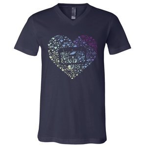 Heart Music Notes Cartridge V-Neck T-Shirt