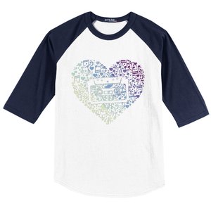 Heart Music Notes Cartridge Baseball Sleeve Shirt