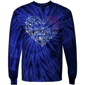 Heart Music Notes Cartridge Tie-Dye Long Sleeve Shirt