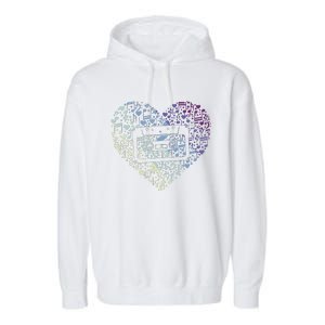 Heart Music Notes Cartridge Garment-Dyed Fleece Hoodie