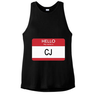 Hello My Name Is Cj Name Tag Sticker Label Ladies PosiCharge Tri-Blend Wicking Tank