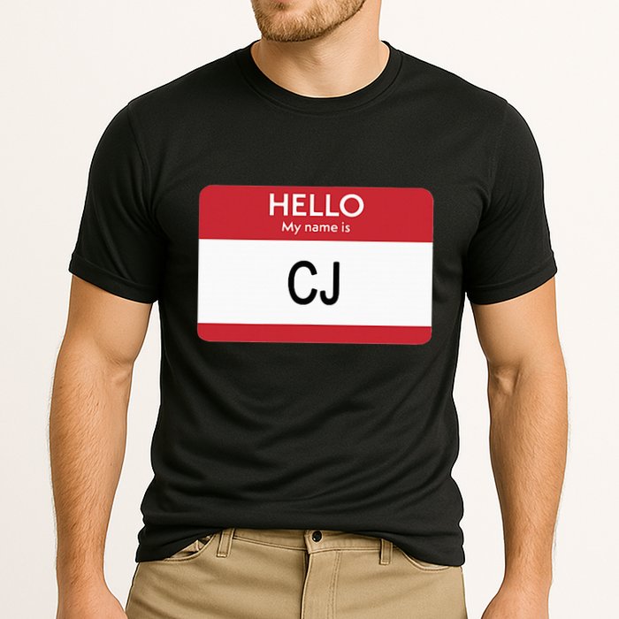 Hello My Name Is Cj Name Tag Sticker Label Performance Shirt