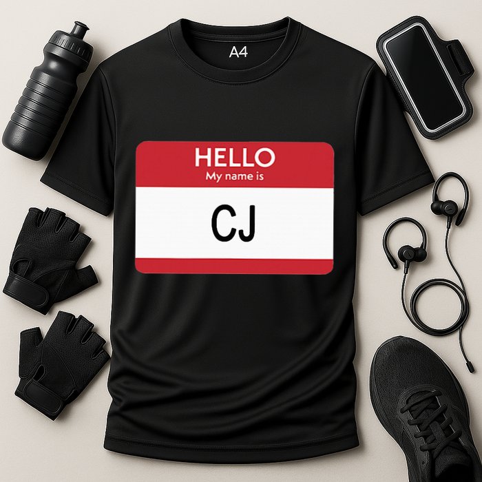 Hello My Name Is Cj Name Tag Sticker Label Performance Shirt