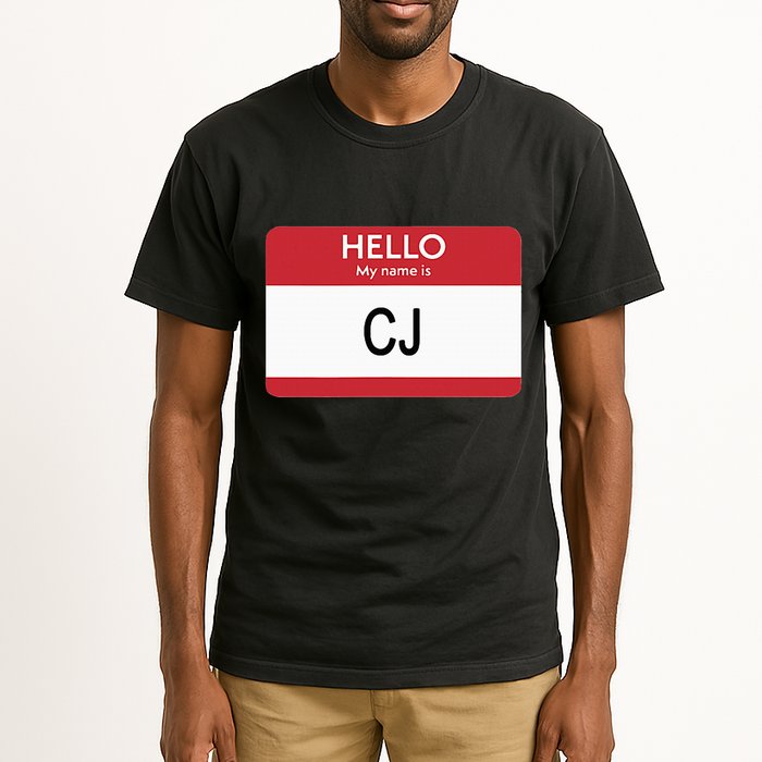 Hello My Name Is Cj Name Tag Sticker Label Tall T-Shirt