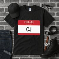Hello My Name Is Cj Name Tag Sticker Label Tall T-Shirt