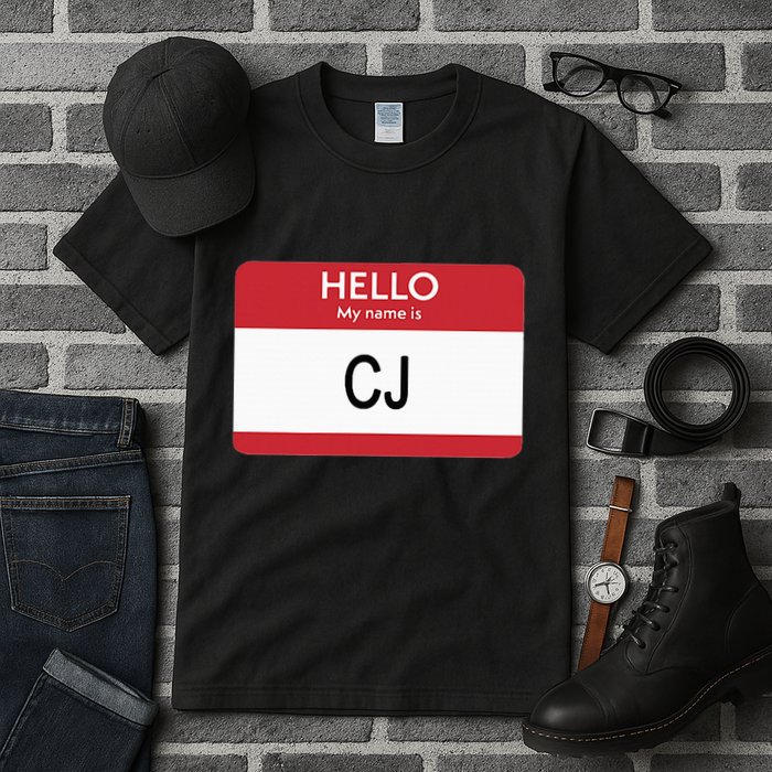 Hello My Name Is Cj Name Tag Sticker Label Tall T-Shirt