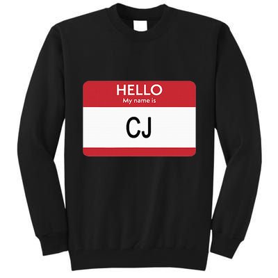 Hello My Name Is Cj Name Tag Sticker Label Tall Sweatshirt