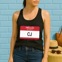 Hello My Name Is Cj Name Tag Sticker Label Womens Tank Top