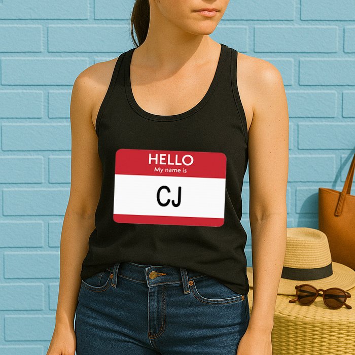 Hello My Name Is Cj Name Tag Sticker Label Womens Tank Top