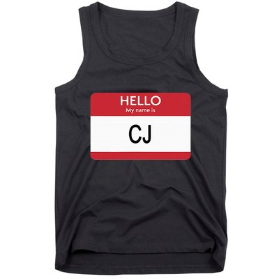Hello My Name Is Cj Name Tag Sticker Label Tank Top