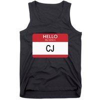 Hello My Name Is Cj Name Tag Sticker Label Tank Top