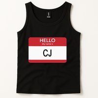 Hello My Name Is Cj Name Tag Sticker Label Tank Top