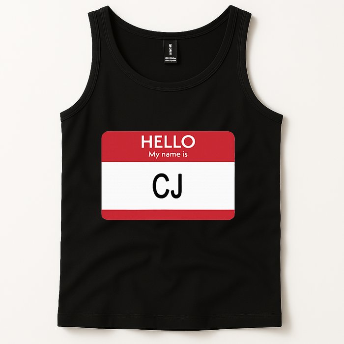 Hello My Name Is Cj Name Tag Sticker Label Tank Top