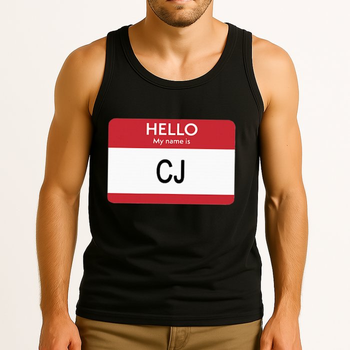 Hello My Name Is Cj Name Tag Sticker Label Tank Top