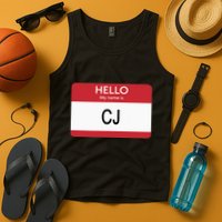 Hello My Name Is Cj Name Tag Sticker Label Tank Top