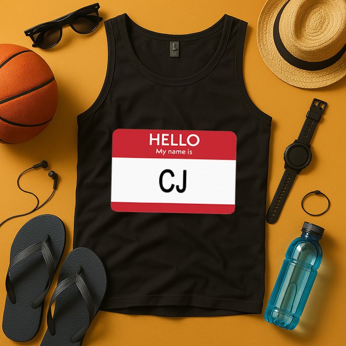 Hello My Name Is Cj Name Tag Sticker Label Tank Top