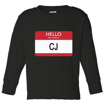 Hello My Name Is Cj Name Tag Sticker Label Toddler Long Sleeve Shirt