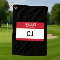 Hello My Name Is Cj Name Tag Sticker Label Golf Towel