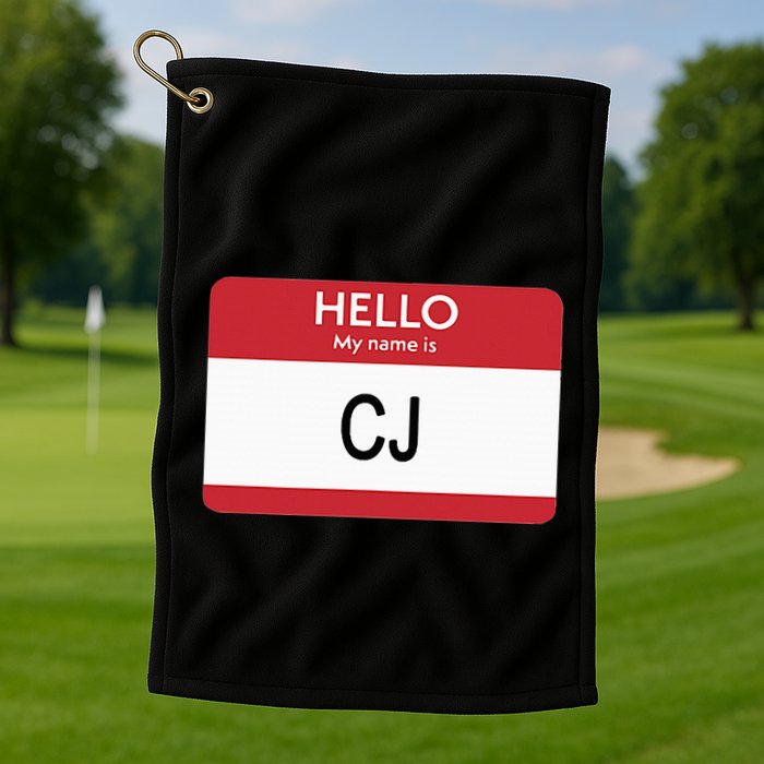 Hello My Name Is Cj Name Tag Sticker Label Golf Towel