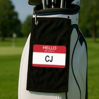 Hello My Name Is Cj Name Tag Sticker Label Golf Towel