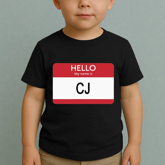 Hello My Name Is Cj Name Tag Sticker Label Toddler T-Shirt
