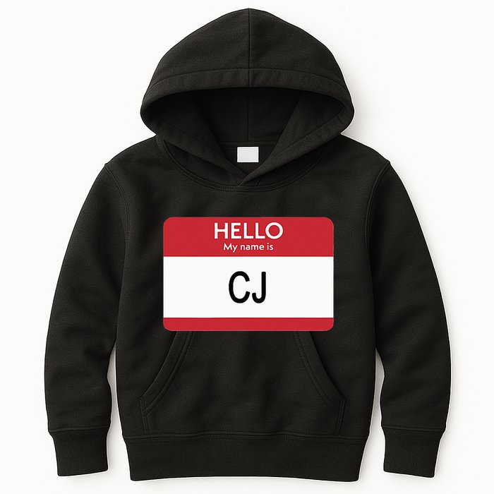 Hello My Name Is Cj Name Tag Sticker Label Kids Hoodie