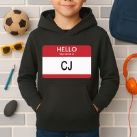 Hello My Name Is Cj Name Tag Sticker Label Kids Hoodie