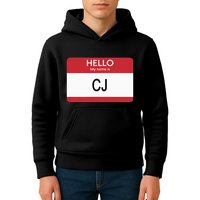 Hello My Name Is Cj Name Tag Sticker Label Kids Hoodie