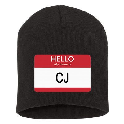 Hello My Name Is Cj Name Tag Sticker Label Short Acrylic Beanie