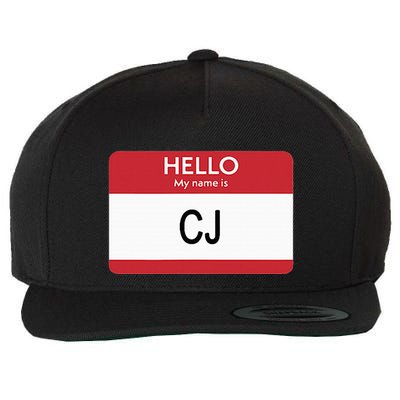 Hello My Name Is Cj Name Tag Sticker Label Wool Snapback Cap