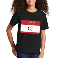 Hello My Name Is Cj Name Tag Sticker Label Kids T-Shirt