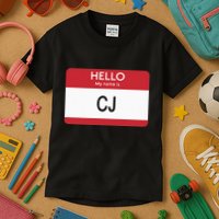 Hello My Name Is Cj Name Tag Sticker Label Kids T-Shirt